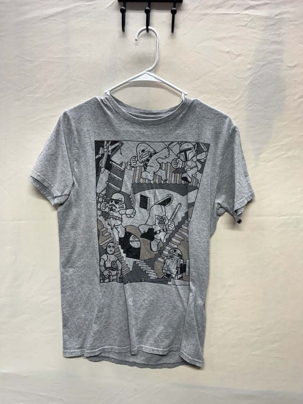 Fifth Sun Star Wars Stairways Escher Style Graphic T-Shirt Gray Medium